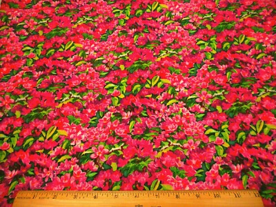 Tecido Floral 1 1/2 Rosa Brilhante Roxo Floral Verde Folhas Algodão Antigo #PC - Imagem 1 de 2