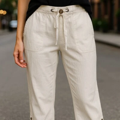 Sanctuary льняной Smart брюки женщин универсальный и стильный кремовый размер L новый с Ярлыками $129 - Изображение 1 из 4