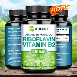 Riboflavina Vitamina B2 400mg Capsule - Booster di Energia Naturale, Senza Glutine, Non OGM - Foto 1 di 13