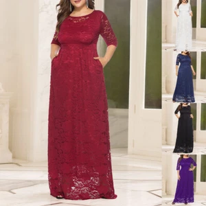 Plus Size Womens Lace Floral Maxi Dress Pockets Evening Cocktail Party Ball Gown - Picture 1 of 27