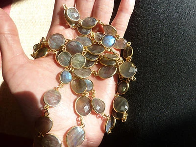$1500 Rivka Friedman 200ct+ Labradorite Opal-Like Gem Ippolitan 32" Necklace 14k - Image 1 of 4