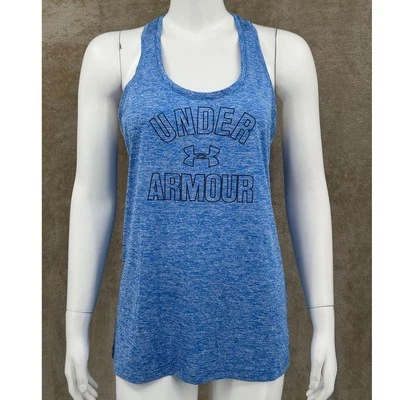 Under Armour Top Women Medium Blue Tank Heatgear Logo Graphic Workout Activewear - Image 1 of 4