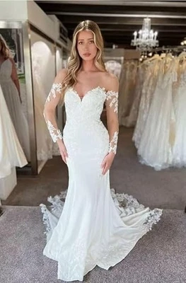 Mermaid Wedding Dresses for Bride Lace Appliques Off the Shoulder Court Train - Image 1 of 4