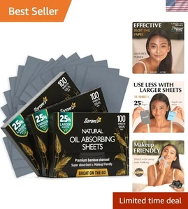 Natural Oil Blotting Papers - 300 Sheet Pack with Bamboo Charcoal for Oily Skin - Picture 1 of 11