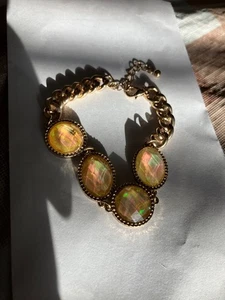 Goldtone Link Opalescent Bracelet 7  In - Picture 1 of 4