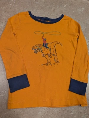 Boys size 4T Old Navy Orange Long Sleeve Shirt Pajama Dinosaur Rider Cotton  - Image 1 of 4