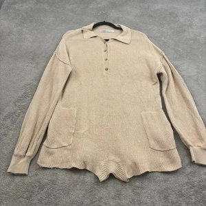 Free People FP Beach Picnic Sweater Romper Womens S Beige Linen Cotton Oversized - Picture 1 of 17