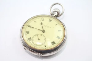 Vintage .925 Silver JW Benson Open Face Pocket Watch Hand Wind Working - Picture 1 of 7