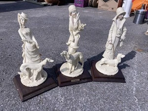 3x Art Deco Style A Belcari Circa 1985 Figurines Lady’s With Dogs Composite 12” - Picture 1 of 10