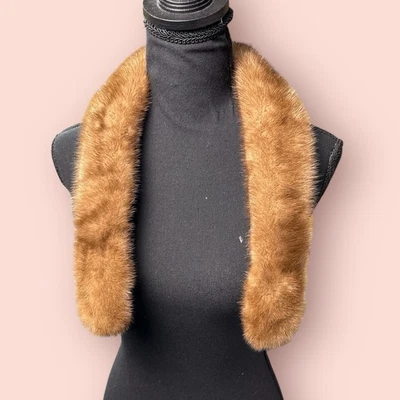 Vtg 1950s Brown Mink Real Fur Collar Wrap Stole Shawl Old Hollywood Glam Clip On - Image 1 of 4