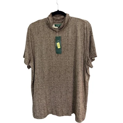 Ralph Lauren Top 2X Oversized Brown Herringbone Luxury Old Money Preppy Stretch - Image 1 of 4