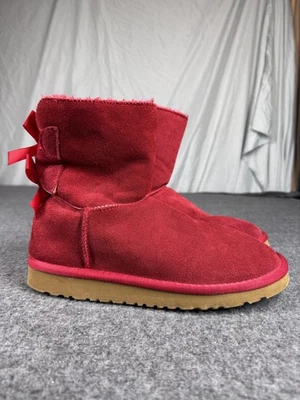 UGG Australia Boots Womens Size 8 Red Bailey Bow Short Suede Shearling Lined - Image 1 of 4