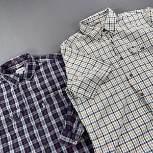 Carhartt Shirt Lot Of 2 Men LG Plaid Button Up Relaxed Fit Long & Short Sleeve - Picture 1 of 24