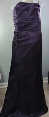 Vestido formal Alfred Angelo estilo feminino 7006 roxo cetim sem alças tamanho 8 novo com etiquetas - Imagem 1 de 4