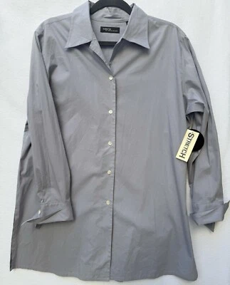 Camisa de Vestir Valarie Steven’s Grande Abotonada Azul Pizarra Algodón Elástico Comodidad Foto 1 de 4