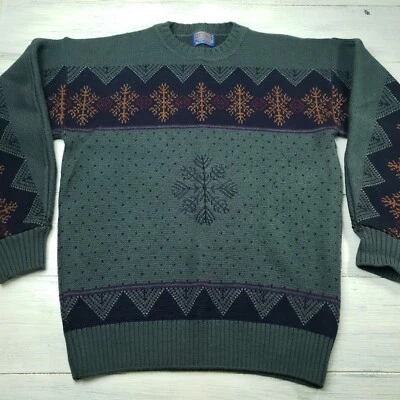 Pendleton Wool Sweater Snowflake Fair Isle 100% Virgin Wool USA Size Medium Flaw - Image 1 of 4