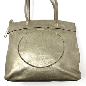 Coach Leather Bag Signature Laura Metallic Tote Logo Embossed Purse Handbag - Picture 1 of 20