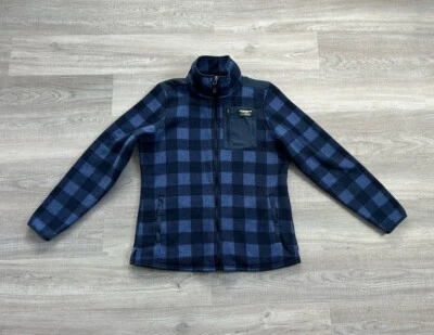 L.L. Suéter xadrez azul feijão lã zíper completo jaqueta feminina ao ar livre tamanho médio - Imagem 1 de 4