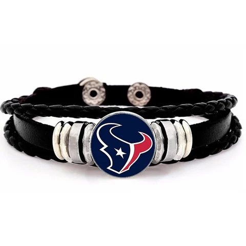 Houston Texans Mens Womens Black Leather Bracelet Football w GiftPg D14 Cover