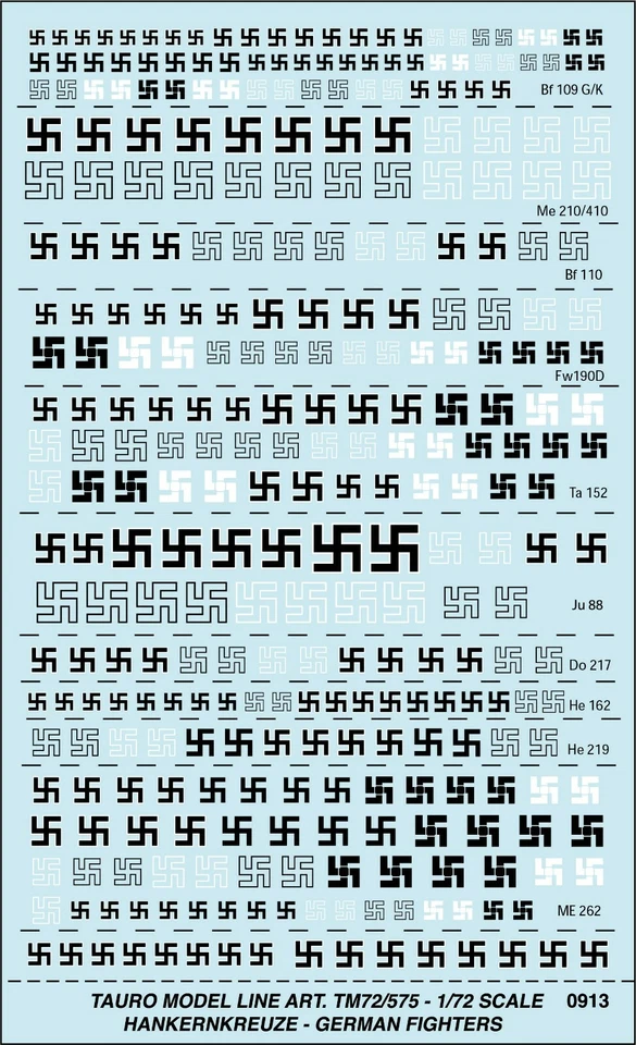 TAURO MODEL TM72/575 SVASTICHE PER CACCIA TEDESCHI WWII SCALA 1:72 - Immagine 1 di 1