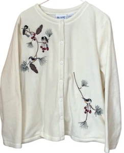 Blair Button Up Shirt Long Sleeve Embroidered Birds Cream Women’s Size Large - Picture 1 of 5