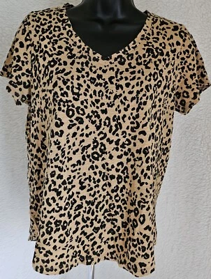 Camisa Top Blusa Antigua Azul Marino Para Mujer Talla S Pequeña Marrón Negro Estampado Leopardo Foto 1 de 4