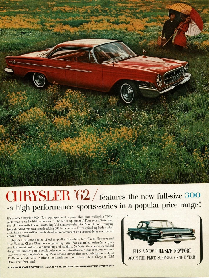 1962 Chrysler 300 Red 2-door Coupe In A Meadow Vintage Print Ad - Image 1 of 1