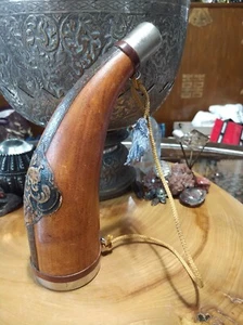 Vintage leather clad horn flask decanter bottle made in Italy - Picture 1 of 12