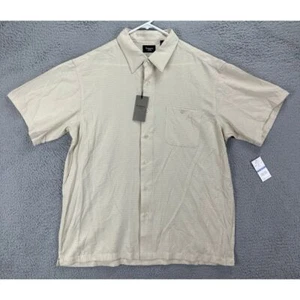 Haggar Button Up Shirt Adult XL Beige Casual Ripstop Short Sleeve Pocket Men NEW - Picture 1 of 8