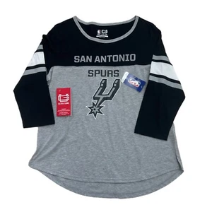 NEW San Antonio Spurs 3/4 Sleeve Tee Shirt Women XL Pullover Black Gray Logo - Picture 1 of 14
