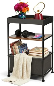 Narrow Side Table with Storage Basket,3 Tier Small End Table for Living Room &Sm - Picture 1 of 9