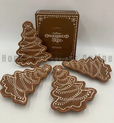 Pratos aperitivos Pottery Barn árvore pão de gengibre feriado grés S/4 #A320 - Imagem 1 de 3