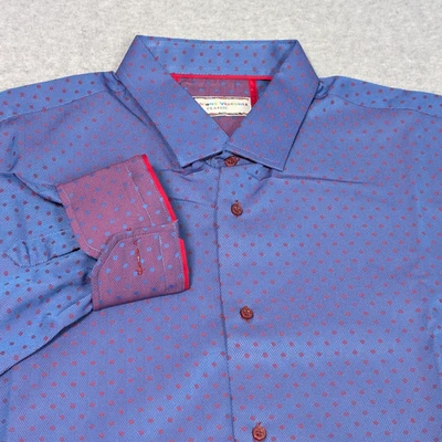 Luchiano Visconti Button Down Shirt Mens XXL Classic Blue Purple Dot Flip Cuff - Image 1 of 4