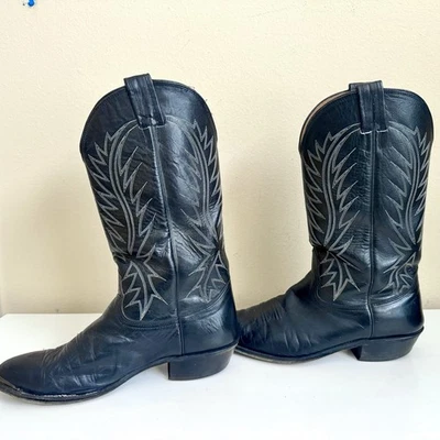 Botas de Vaquero Nocona Negras 10 Puntera Redonda EE. UU. Blanco Costura Punta de Metal De Colección Foto 1 de 4