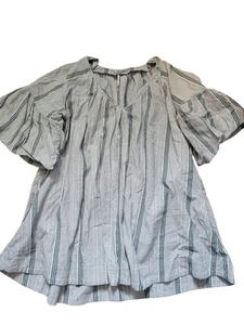 Free People Leinenmischung Tunika Top Kleid Taschen grün weiß M Medium - Bild 1 von 3