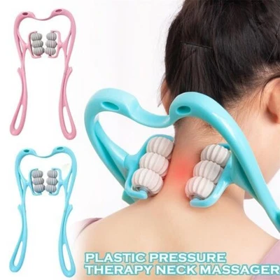 Hand 6 Roller Neck Shoulder Massager Point Pressure Massage Pain Fatigue Relief - Image 1 of 4
