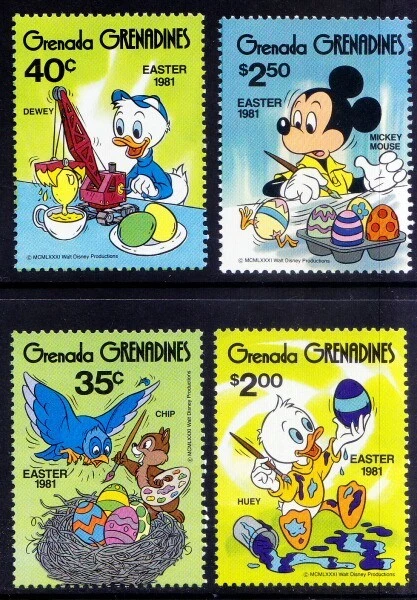 Grenada 1981 MNH 4v, Cartoons, Disney, Painting, Easter, Festival  - Image 1 of 1