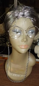 FEACOLE OLD LADY,GRANDMA 4PC.GRAY BUN WIG,GLASSES,NECKLACE,RETAINER CHAIN: ADULT - Picture 1 of 6