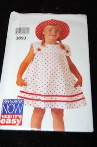 See And Sew Now~Girls Dress & Hat Pattern #3893~Sizes 2~3~4 - Bild 1 von 2