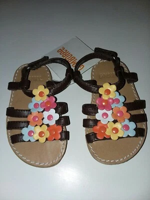 Gymboree 2012 Aloha Sunshine Brown Floral Strappy Sandals Toddler Girls sz 3 NWT - Image 1 of 4