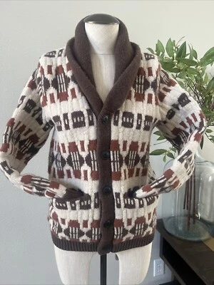 Wallace & Barnes Men Wool Cable Knit Shawl Collar Cardigan Size Medium Brown - Image 1 of 4