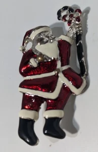 Vintage schimmernde rote Emaille Weihnachtsmann Weihnachten Winter Urlaub Brosche Anstecknadel - Bild 1 von 4