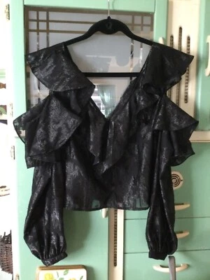 Blusa de hombro abierto estilo vintage negra Rockabilly/jive, lujos, mangas H&M Foto 1 de 4