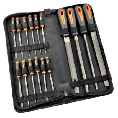 Hand Files And Needle File 16 Piece Set Soft Grip Wood Metal Plastic With Case - Image 1 of 4