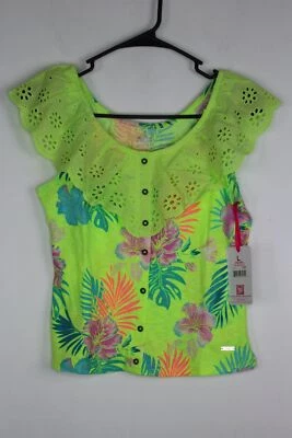Girls Justice Button-Front Ruffle Neckline Tank Electric Lime Green Large(12/14) - Image 1 of 4
