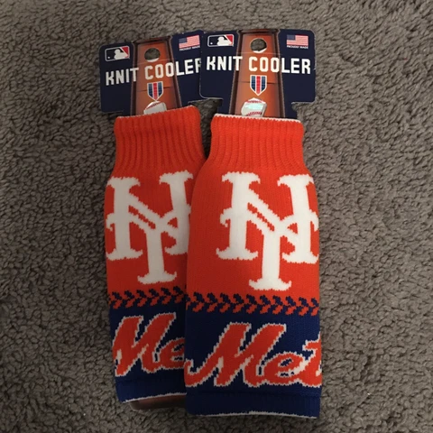 NY Mets knit cooler Wrap Your Beers Set Of Two Beer Knit Coolers NWT Fast Ship Cover