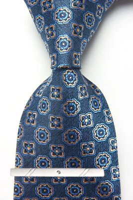 New Classic Polka Dot Blue Brown JACQUARD WOVEN 100% Silk Men's Necktie Tie - Image 1 of 4