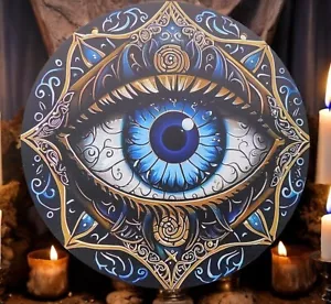 Mystical Evil Eye Wooden Wall Art 8x8 Protection Decor Boho Witchy - Picture 1 of 7