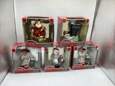 New 5 Coca-Cola Mini Blown Glass Ornaments Bear Snowman Coke glass Santa - Image 1 of 4