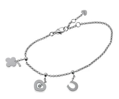 Chopard Happy Diamond 18k White Gold Lucky Heart Clover Charm Bracelet Bangle - Image 1 of 4